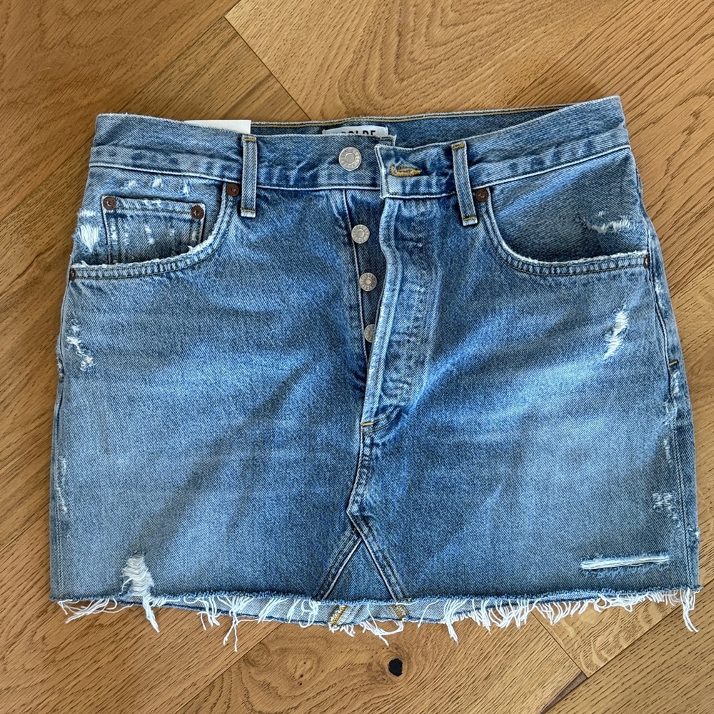 Agolde Distressed Denim Mini Skirt